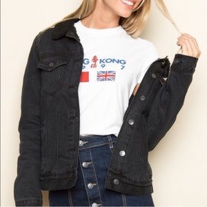 brandy melville black sherpa jean jacket